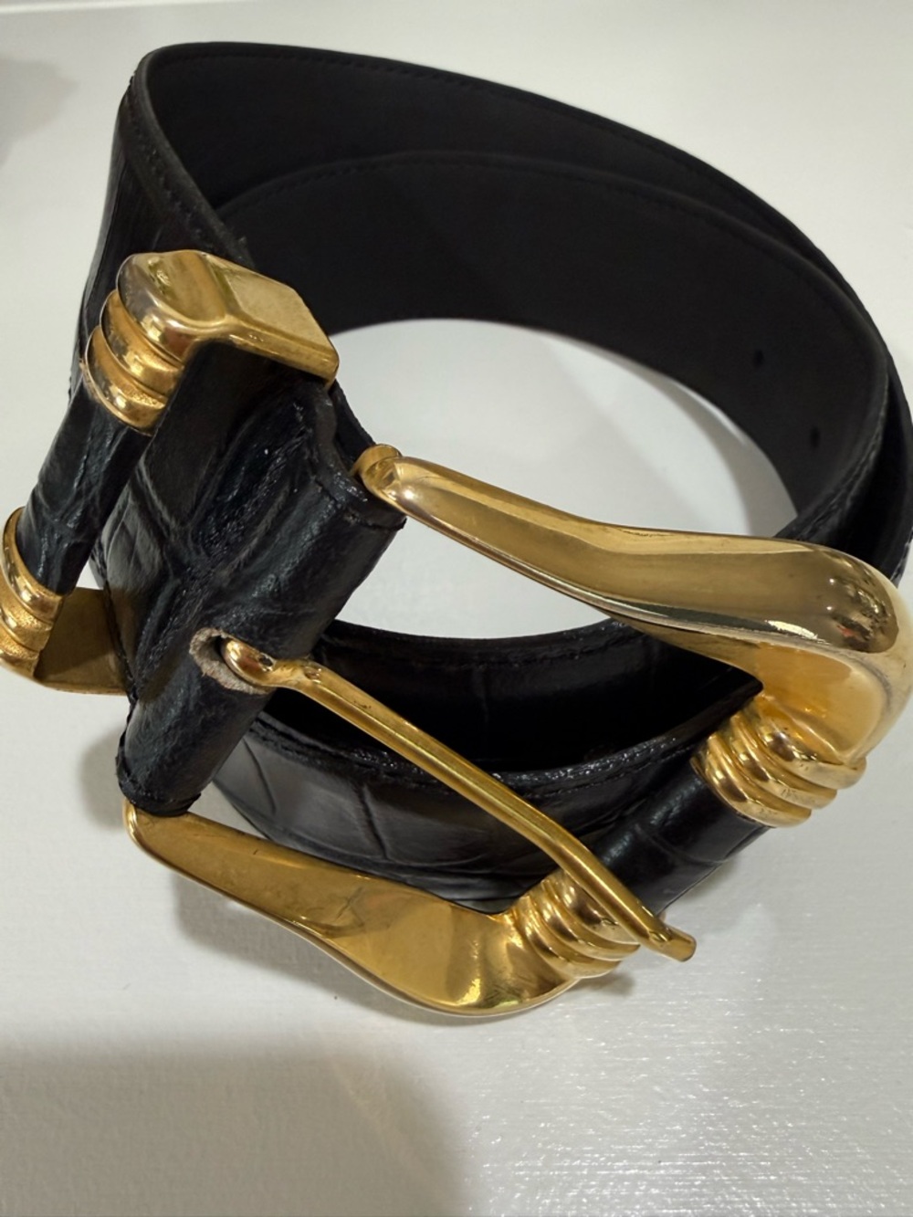 Black Italy Leather woman’s Belt with Gold Buckle